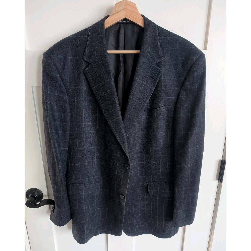 VINTAGE GIEVES & HAWKES Navy Windowpane Sport Jacket‎ Blazer Mens 42S Preppy USA